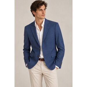 Indochino Mens Hemsworth Blue Blazer Jacket Custom Floral Lining 100% Wool 44R